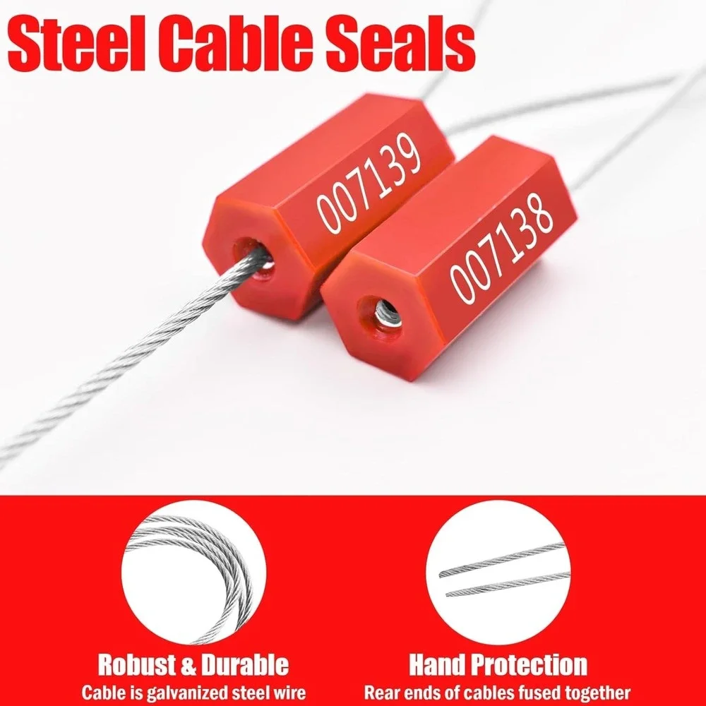 NAZOU 100Pcs Red Numbered Security Cable Seals 13 Inch Tamper Steel Wire Tags